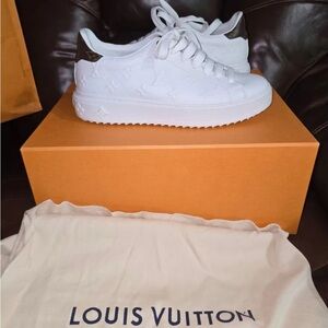 Louis Vuitton Time Out Leather Trainers White Monogram Embossed